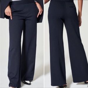 SPANX NWT Pinstripe Ponte Perfect Pant Wide Leg in Navy Grey Medium *Petite*